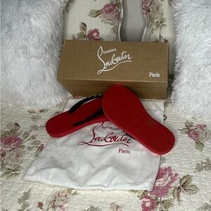 Christian Louboutin Red and Black Flip Flops